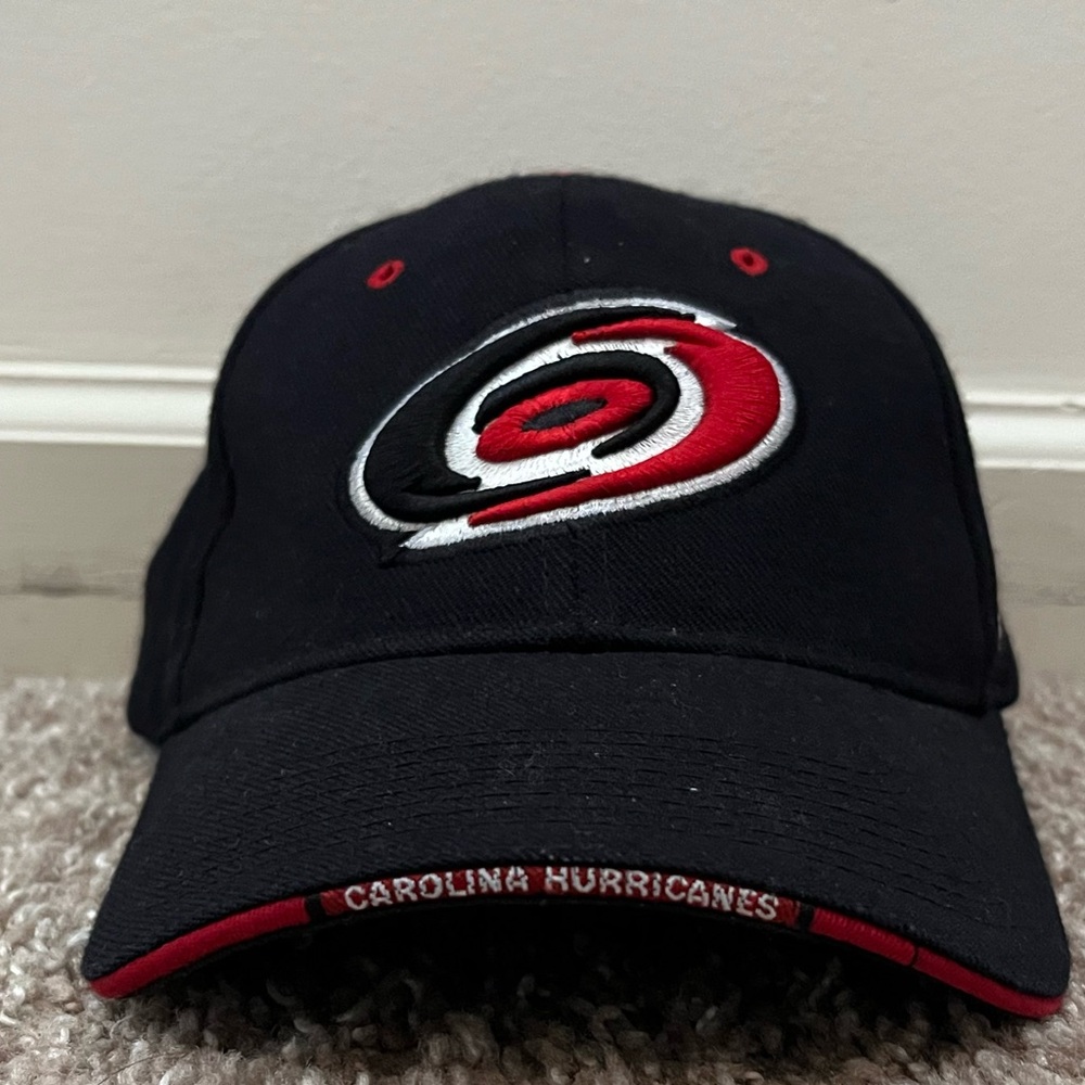NHL Carolina Hurricanes Logo Zephyr Hat Cap Black Red Strapback Adjustable OSFA